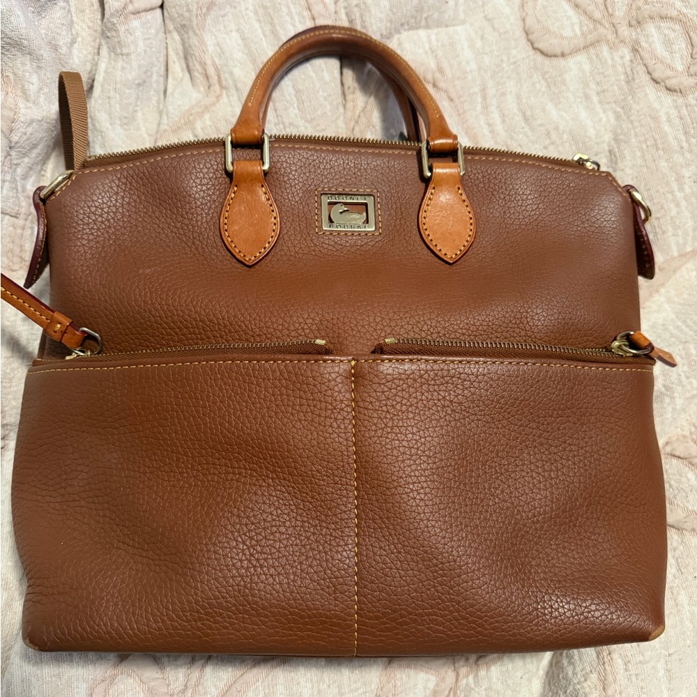 Dooney & Bourke Cognac Pebbled Leather Satchel with Gold Hardware
